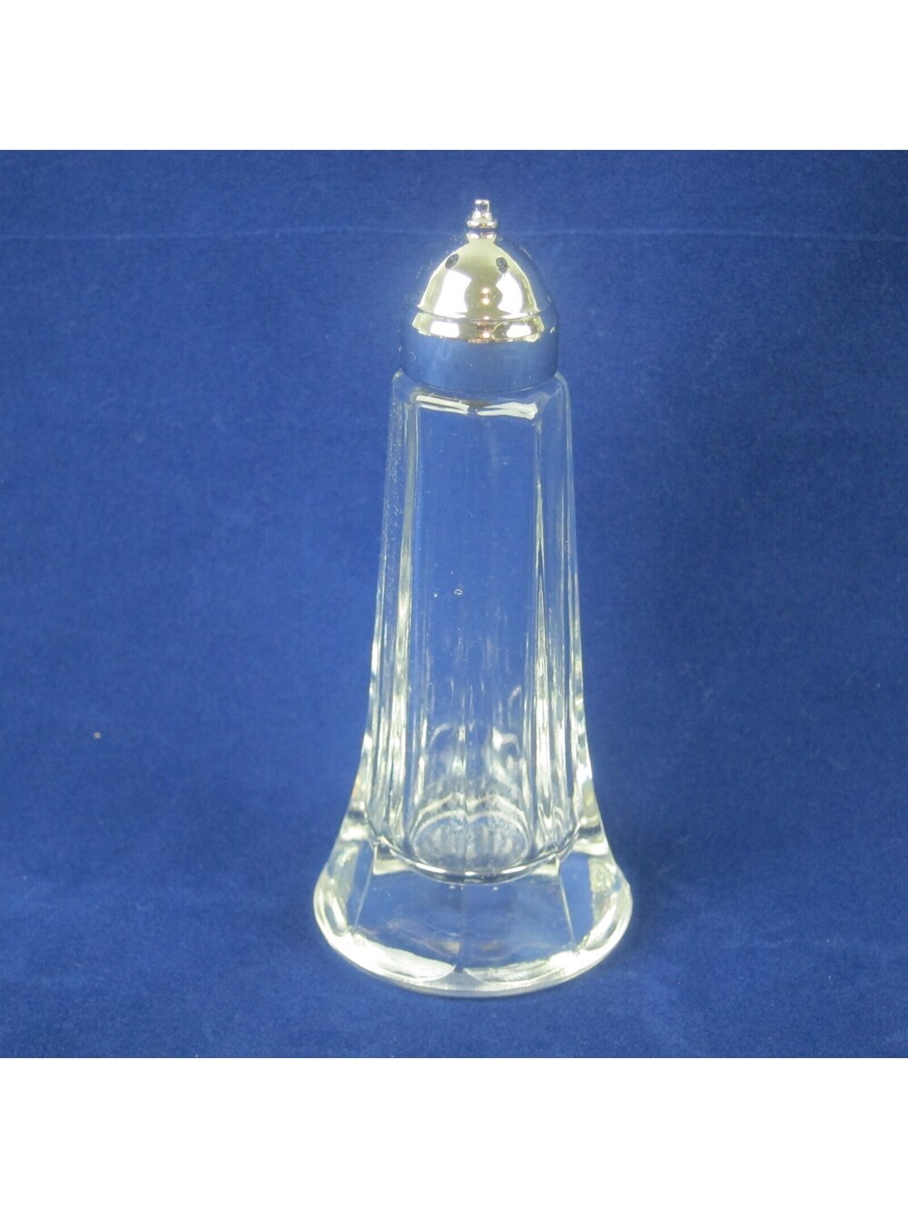 Vintage Salt Shaker Clear Glass Panels Fluted Silver Color Lid 1950s Diner Style